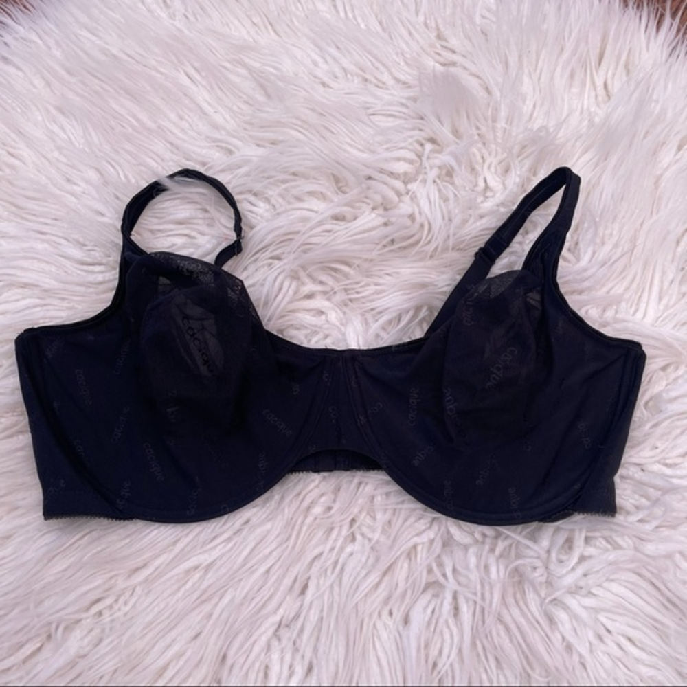 Cacique black mesh sheer underwire bra size 46DD